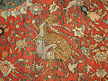 Carpet, Silk (warp and weft), wool (pile), metal wrapped thread; asymmetrical knotted pile, brocaded