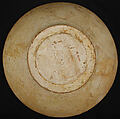 Bowl, Earthenware; white slip with black slip decoration under transparent glaze