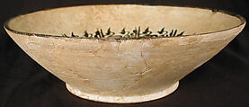 Bowl, Earthenware; white slip with black slip decoration under transparent glaze