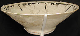 Bowl with Repeating Inscription, "Oh, Abundant!", Earthenware; white slip with black slip decoration under transparent glaze