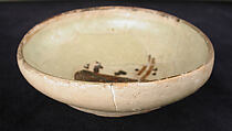 Bowl, Earthenware; white slip with black slip decoration under transparent glaze