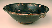 Bowl, Earthenware; black slip with white slip decoration under transparent glaze