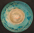 Bowl, Earthenware; white slip under turquoise glaze, incised