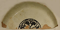 Fragment of a Dish, Earthenware; white slip with incised black slip decoration under transparent glaze