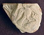 Fragment of a Molded Vessel with Birds in Combat, Earthenware; molded, unglazed