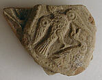 Fragment of a Molded Vessel with Birds in Combat, Earthenware; molded, unglazed