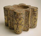 Inkwell with Crosses, Earthenware; polychrome decoration under transparent glaze (buff ware)