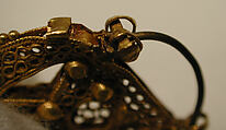Earring, One of a Pair, Gold, filigree, decorated with granulation, and originally set with stones