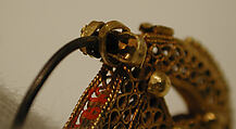 Earring, One of a Pair, Gold, filigree, decorated with granulation, and originally set with stones