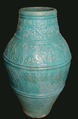 Large Turquoise Jar, Earthenware; molded and glazed