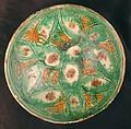 Two Imitation Splashware Bowls, Earthenware; white slip, incised and splashed with polychrome glazes under transparent glaze (sgraffito ware)