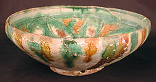 Two Imitation Splashware Bowls, Earthenware; white slip, incised and splashed with polychrome glazes under transparent glaze (sgraffito ware)
