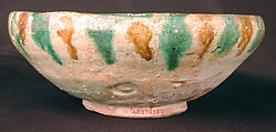 Two Imitation Splashware Bowls, Earthenware; white slip, incised and splashed with polychrome glazes under transparent glaze (sgraffito ware)