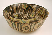 Bowl, Earthenware; white slip with polychrome decoration under a transparent glaze
