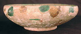 Bowl, Earthenware; white slip, incised and splashed with polychrome glazes under transparent glaze (sgraffito ware)