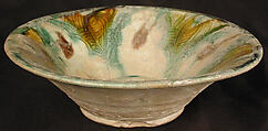 Bowl, Earthenware; white slip, incised and splashed with polychrome glazes under a transparent glaze (sgraffito ware)