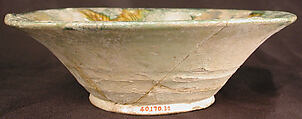 Bowl, Earthenware; white slip, incised and splashed with polychrome glazes under a transparent glaze (sgraffito ware)
