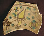 Buff Ware Fragment with Horned Animals, Earthenware; polychrome decoration under transparent glaze (buff ware)