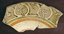 Fragment from a Rim with Vegetal Decoration, Earthenware; white slip with polychrome slip decoration under transparent glaze