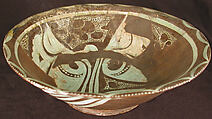 Bowl, Earthenware; purplish slip and white slip decoration under transparent glaze