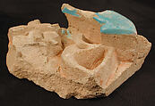 Tile Fragment, Earthenware; painted red, green-blue glaze