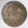 Bowl, Earthenware; painted in black slip and polychrome pigments under a transparent colorless glaze (buff ware)