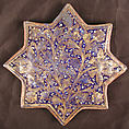 Star-Shaped Tile, Stonepaste; molded, overglaze painted and leaf gilded (lajvardina)