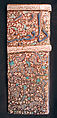 Corner Tile, Stonepaste; modeled, inglaze painted in blue and luster-painted on opaque white glaze