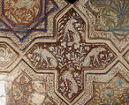 Cross-Shaped Tile, Stonepaste; inglaze painted in blue and turquoise and luster-painted on opaque white glaze
