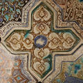 Cross-Shaped Tile, Stonepaste; inglaze painted in blue and turquoise and luster-painted on opaque white glaze
