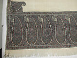 Shawl, Wool; twill weave and double interlocking twill tapestry weave