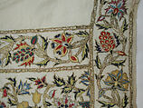 Scarf, Cotton; embroidered with silk and metal wrapped thread
