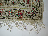 Scarf, Cotton; embroidered with silk and metal wrapped thread