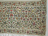 Scarf, Cotton; embroidered with silk and metal wrapped thread