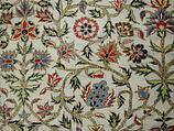 Scarf, Cotton; embroidered with silk and metal wrapped thread