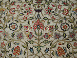 Scarf, Cotton; embroidered with silk and metal wrapped thread