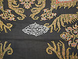 Shawl, Wool; double interlocking twill tapestry weave, embroidered, pieced