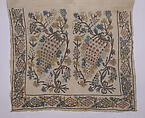 Towel, Linen, silk, and metal wrapped thread; embroidered