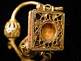 Earring, One of a pair, Gold wire and sheets with filigree