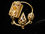 Earring, One of a Pair, Gold wire and sheets with filigree