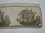 Towel Ends, Cotton; embroidered in silk and silver metal wrapped thread