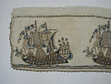 Towel Ends, Cotton; embroidered in silk and silver metal wrapped thread