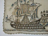 Towel Ends, Cotton; embroidered in silk and silver metal wrapped thread