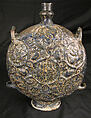 Flask with Zodiac Medallions, Stonepaste; molded, blue-glazed, overpainted, and gilded