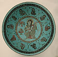 Turquoise Bowl with Lute Player and Audience, Stonepaste; glazed (opaque monochrome), in-glaze- and overglaze-painted, gilded