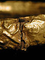 Bracelet, Gold fabricated from sheet, with repoussé decoration, punching, twisted wire, and granulation