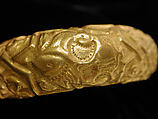 Bracelet, Gold fabricated from sheet, with repoussé decoration, punching, twisted wire, and granulation