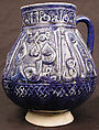 Ewer, Earthenware; molded decoration under dark blue glaze