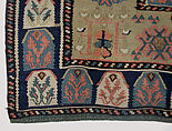 Carpet, Cotton (warp and weft), wool (weft), silk (weft), metal wrapped silk thread; tapestry-woven