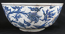 Bowl with Flowering Plants, Stonepaste; painted in blue under transparent glaze